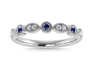 Diamond 1/8 Ct.Tw. And Blue Sapphire Stack Band in 10K White Gold