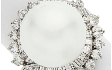 Diamond, South Sea Cultured Pearl, White Gold Ring Stones:...