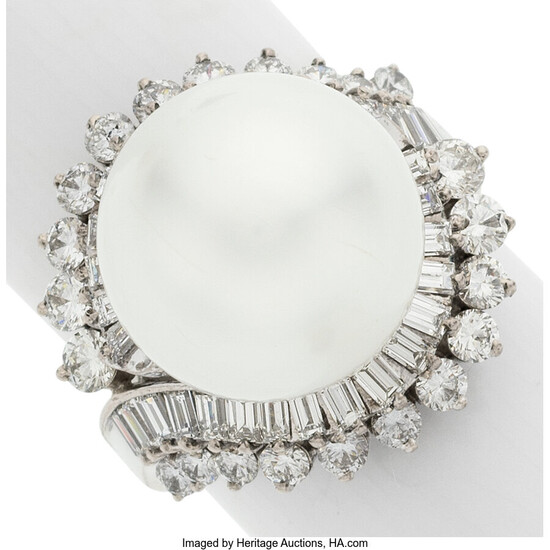 Diamond, South Sea Cultured Pearl, White Gold Ring Stones:...