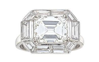 Diamond, White Gold Ring Stones: Emerald-cut diamond weighing 2.84...