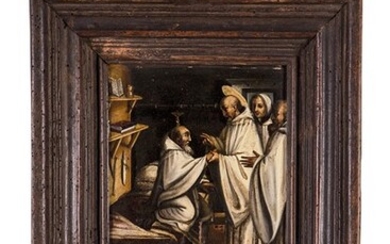 Dipinto, San Bernardo guarisce lo zio, Pittore centro italiano della fine del XVI secolo.