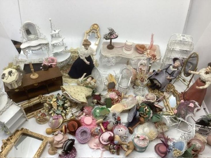 Dolls house and vintage dolls shop Contents; a large collection...