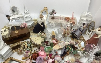 Dolls house and vintage dolls shop Contents; a large collection...