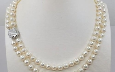 Double 2 Row - 7x8mm Bright - 925 Akoya pearls, Silver - Necklace