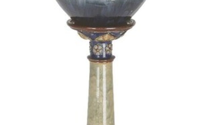 E. Violet Hayward (1897-1942) for Royal Doulton, Floral jardiniere and stand, circa 1905, Glazed earthenware, Impressed makers mark and artists monogram ‘hd’, 101.5cm high