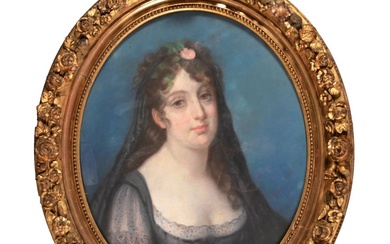 ÉCOLE ESPAGNOLE du XIXè. « Portrait de femme ». Pastel sur toile. Trace de signature...