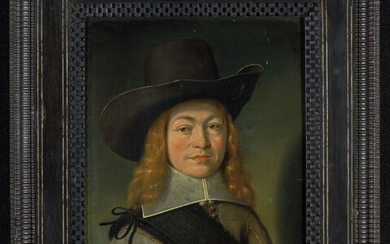 ÉCOLE HOLLANDAISE DU XIXe SIÈCLE, DANS LE GOÛT DE JACOB ADRIAENSZ. BACKER, Portrait de gentilhomme, en buste, portant un chapeau