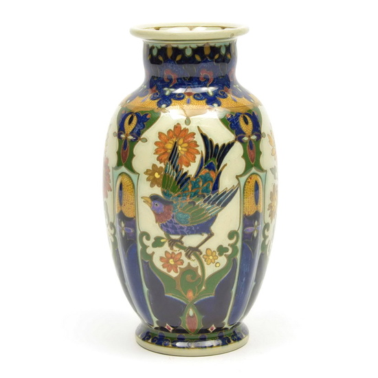 Earthenware "Juliana" vase with stylised floral decoration and...