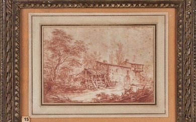 Ecole Française du XVIIIe siècle La Vieille ferme Sanguine sur papier. 19 x 27,5 cm...