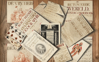 Ecole belge du début du XIXe siècle (Pierre de Hoop) Trompe-l'œil au frontispice de la Bible, aux partitions de psaumes et aux cartes à jouer