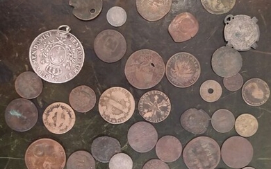 Ecu Louis XIII Lot de monnaie en bronze variées, principalement XVIII°, XIX°S