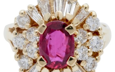 Elegant Ruby Diamonds 18K Yellow Gold Vintage Cluster Ring