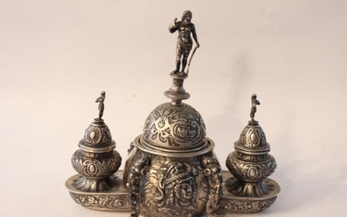 English Sterling Silver Inkwell with Bell