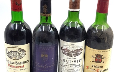 Ensemble de quatre bouteilles de vin de Bordeaux comprenant : -Saint-Emilion Grand Cru, 1982 -Pomerol,...
