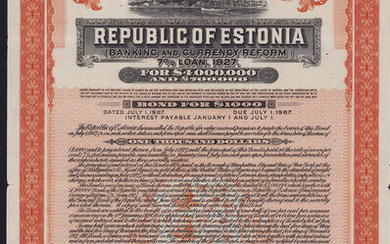 Estonia - bond of the Estonian Republic 1927 - $ 1000