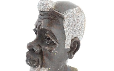 Ethnographic / Native / Tribal : An African carved soapstone bust modelled as the head of a bearded
