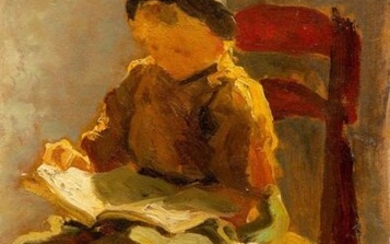 Evert Pieters (1856-1932), Reading girl, board, unframed, signed...