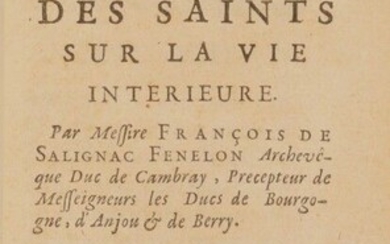 FÉNELON (François de). Explanation of the maxims of the saints on the interior life. In Paris, by P. Auboin, P., Emery, C. Clousier, 1697. In-12, [18] f., 272 p., midnight blue morocco, spine with 5 nerves, title, place and date gilt, small...