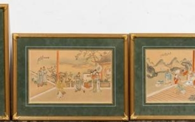 FIVE, FRAMED CHINESE FIGURAL WATERCOLORS ON SILK
