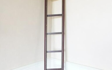 FOLDING LEATHER & WOOD POLE LIBRARY LADDER