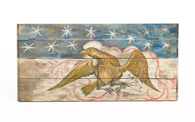 FOLKSY PAINTED FIREBOARD WITH AMERICAN EAGLE.