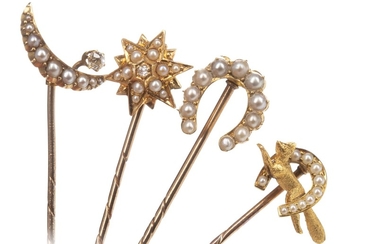 FOUR 19TH CENTURY SEED PEARL SET PINS