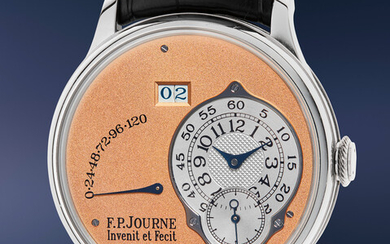 F.P. Journe, An extremely rare, early, and highly attractive platinum wristwatch with eccentric time display, oversized date aperture, power reserve, and presentation box