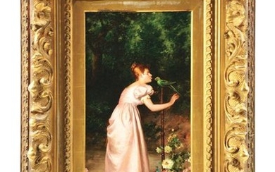 FRANCESCO BEDA (ITALIAN, 1840 - 1900) GIRL WITH PARROT.