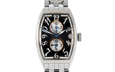 FRANCK MULLER - a mid-size stainless steel Master Banker Triple-Time bracelet watch.