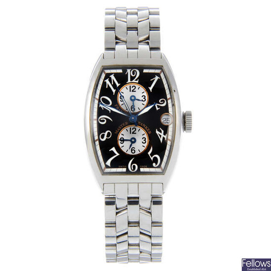 FRANCK MULLER - a mid-size stainless steel Master Banker Triple-Time bracelet watch.