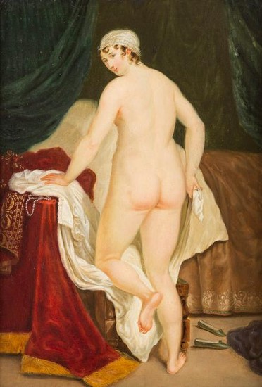 FRENCH SCHOOL Early 19th C. Nude in boudoir Oil on firm