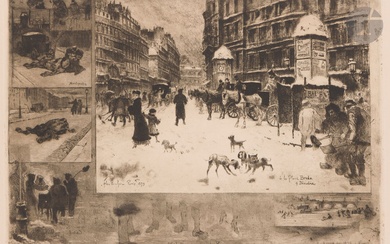 Félix Buhot (1847-1898) L’Hiver à Paris ou La Neige à Paris. 1879. Eau-forte, pointe sèche,...