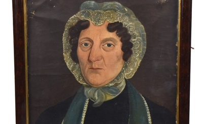 Folk Art Oil Portrait of Lady