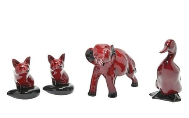 Four Doulton Flambe Animal Figures, Including Elephant.
