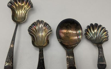 Four George III silver caddy spoons, various hallmarks