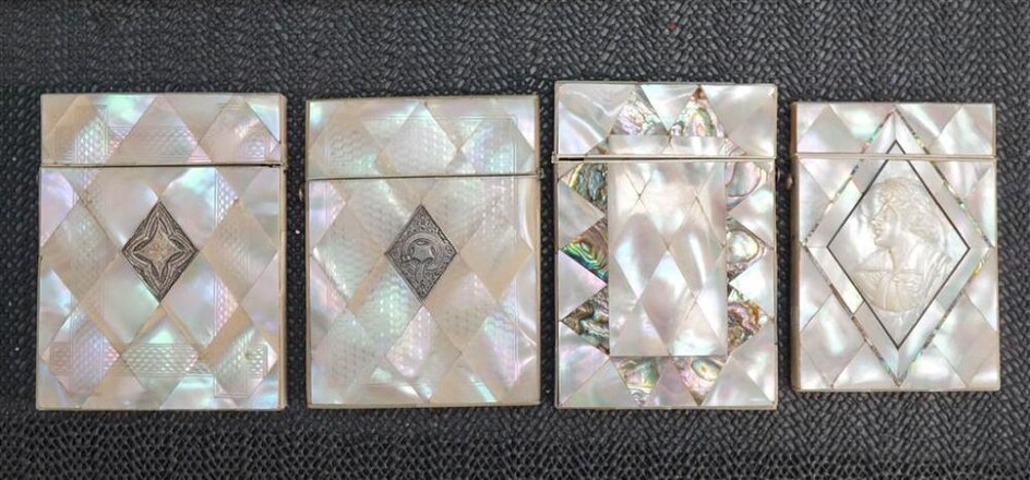 Four Late 19th Century- Early 20th Century, Mother-of-Pearl Card Cases, Largest: 4-1/4 x 2-3/4 in