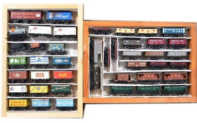 Fourty-three OO gauge model railway wagons and advertising vans