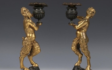 France, pair of gilt bronze one-light candlesticks, early...