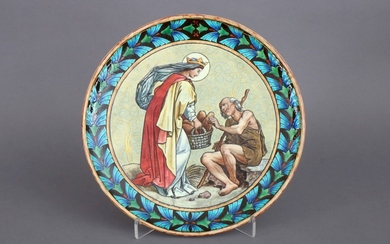 Franzoesischer Keramikteller mit Emaillemalerei in der Art Theodore Deck