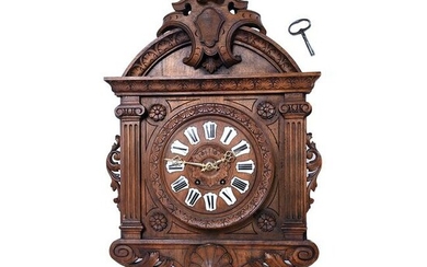 French Carved Walnut Wall-Mounted Clock.