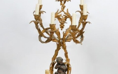 French Empire Bronze Putti 7-Arm Candelabra Lamp