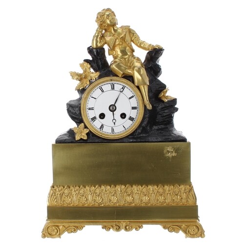 French Empire bronze and ormolu two train small mantel clock...
