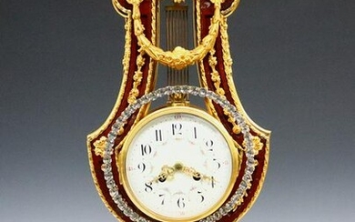French Gilded Bronze Lyre Clock