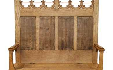 French Gothic Revival bleached oak hall bench