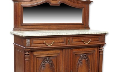 French Henri II Style Marble Top Carved Walnut Sideboard, 20th c., H.- 64 1/2 in., W.- 47 in., D.