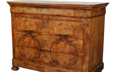 French Louis Philippe 4 drawer commode in burled walnut
