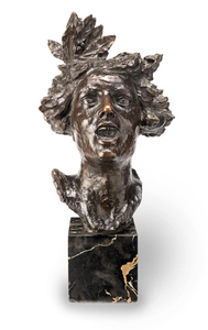French school, early 20th century: A patinated bronze bust of a young girl