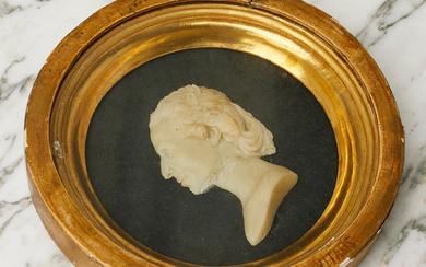 GAETANO MONTI. After. Portrait medallion, wax, signed, portrait of Vitalis, mounted in round frame with glass.