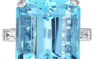 GIA 20ct Aquamarine Diamond Platinum Cocktail Ring