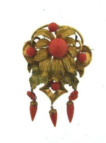 GORGEOUS 15k Yellow Gold & Carved Coral Pin/Pendant